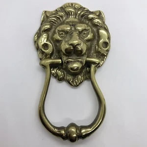 VINTAGE LION HEAD Door Knocker Gold Tone Brass Home Decor Hardware Collectible - Picture 1 of 5