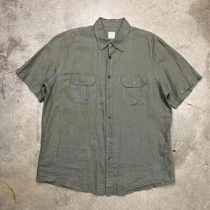 Merona 100% Linen short sleeve button shirt olive green large - Picture 1 of 3