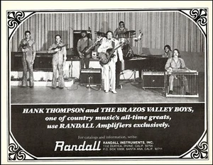 Amplificador de guitarra Hank Thompson and The Brazos Valley Boys 1976 Randall anuncio - Imagen 1 de 3