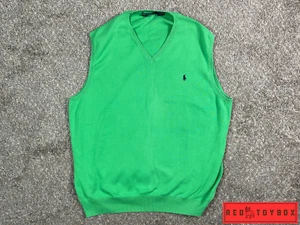Vintage Polo Ralph Lauren Sweater Mens XLT Vest Green Knit Pullover Small Pony - Picture 1 of 12