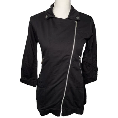 Tresics Algodão Moto Biker Gola Completa com Zíper Bolsos Manga 3/4 Linha Preta M - Imagem 1 de 4