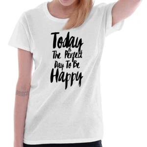 Be Happy Positive Good Vibes Inspire Gift Womens Top Junior Graphic Tee - Picture 1 of 11