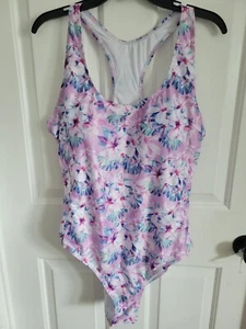 Nicole Miller One Piece Racer Back Swimsuit Cabana Hibiscus Print Size 1X - Picture 1 of 6