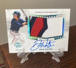 2019 Leaf Trinity Patch Auto Blue #PA-DW2 Drew Waters /35 Pre Rookie RPA RARE SP - Picture 1 of 3