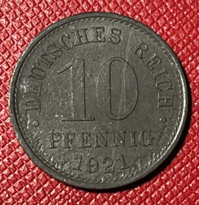 Germany 1921 Zinc 10 Pfennig. Wilhelm II. Better Grade. Strong Luster.. KM# 26 - Picture 1 of 2