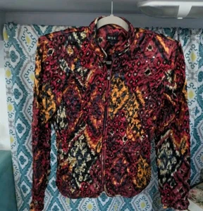MSK Ladies Size M Silky Crinkle Sequin Accent Animal Print Jacket Red Black - Picture 1 of 4
