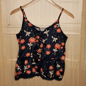 Roxy Damen seidig marineblau Blumenmuster verstellbare Träger Knopfleiste Top Small - Bild 1 von 8