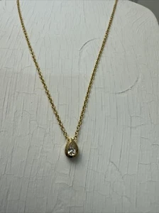 Vintage Solid 14k Yellow Gold Diamond Solitaire Necklace - Picture 1 of 11
