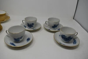 4 Royal Copenhagen Blue Flower Gold Rim Cups & Saucers Mint Condition 8261 - Bild 1 von 5