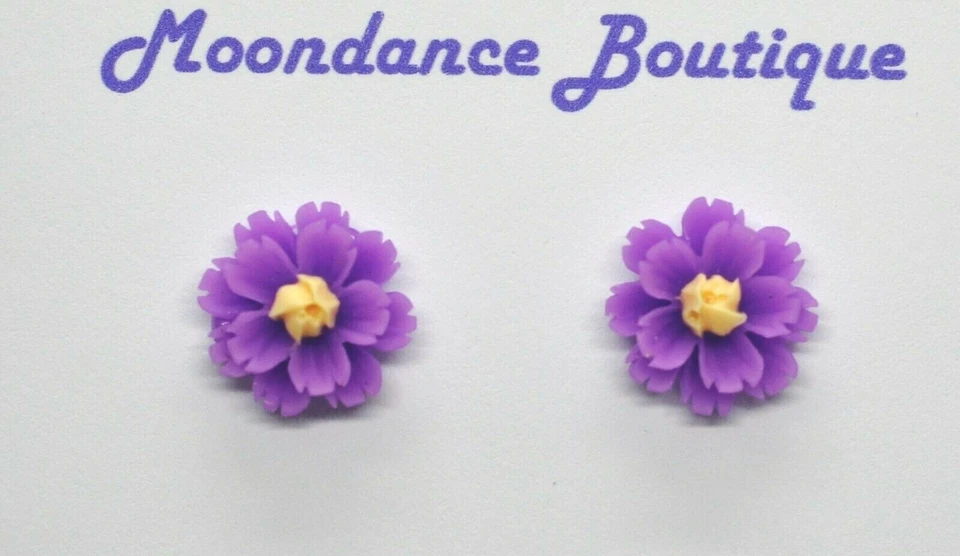 1/2" Purple Resin Mum Dahlia Flower Pierced Post Earrings - Image 1 of 1
