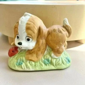 Vintage Spaniel Dog Lego Puppy Ladybug Porcelain Figurine 1960s - Picture 1 of 11