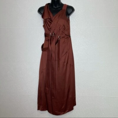 ALTUZARRA Bias Cut Sleeveless Satin Buckle Dress Rust 40 - Image 1 of 4