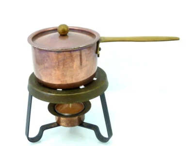 Vintage Stövchen mit Kupfertopf/innen versilbert Marke:Homa/Rechaud-D=8cm-H=5,5 - Bild 1 von 4