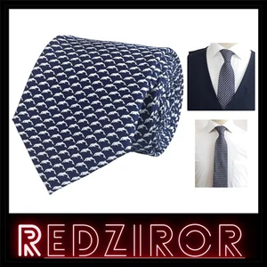 Stylish Navy Blue Silk Tie: 59" Dolphin Design for Casual & Semi-Formal Events - Picture 1 of 9