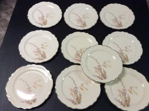 Set of 10 Homer Laughlin Virginia Rose Flowers & Stems Dessert/Salad Plates (VG) - Picture 1 of 24