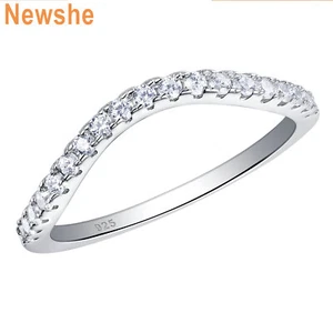 Newshe Curved Wedding Bands for Women Stacking Eternity Ring Sterling Silver 6 - Picture 1 of 8