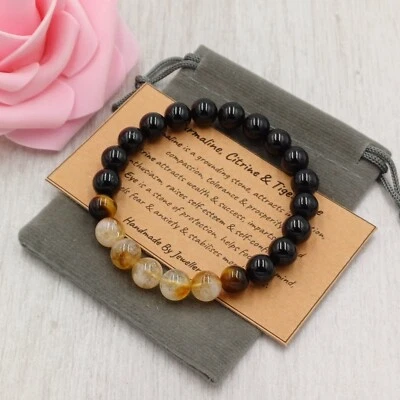 TOURMALINE, TIGERS EYE & CITRINE Crystal Healing Gemstone Handmade Bracelet - Image 1 of 4