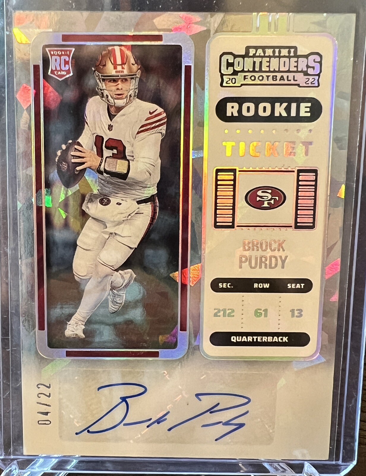 2022 Contenders Brock Purdy Cracked Ice Rookie RC Ticket Auto #04/22 #263