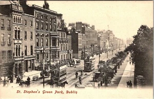 DUBLÍN, IRLANDA - PARQUE VERDE DE ST. STEPHEN - VISTA A LA CALLE OCUPADA - POSTAL TROLLEY - Imagen 1 de 2