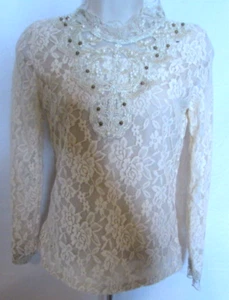 Boho Women's Small Ivory Lace Elegant Lined Blouse - Picture 1 of 7