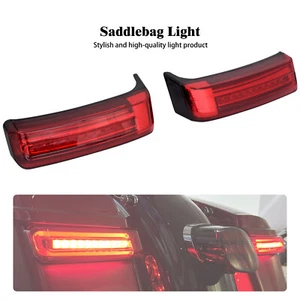 Saddlebag LED Turn Signal Brake Lights w/ Red Lens For Harley Touring CVO Style - Foto 1 di 14