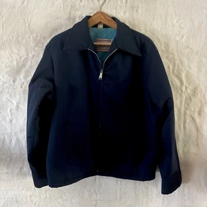 Vtg Sears Work Outerwear Blue L Flight Bomber Jacket Coat Mechanic Gas Station - Picture 1 of 19