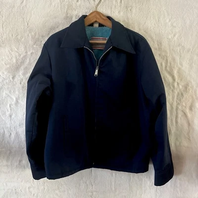 Vtg Sears Work Outerwear Blue L Flight Bomber Jacket Coat Mechanic Gas Station - Image 1 of 4