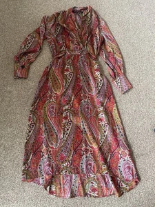 ZARA Paisley Satin Dress with Belt Pink Multi size small fits size 8-12 UK bnwot - Picture 1 of 7