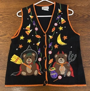 Chaleco Suéter De Colección Para Mujer Halloween Ediciones Básicas con Cuentas de Osos Brujas y Diablos S - Imagen 1 de 5