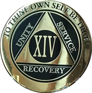 Elegante medallón AA de 14 años negro dorado plata bichapado Alcohólicos Anónimos Ch - Imagen 1 de 8