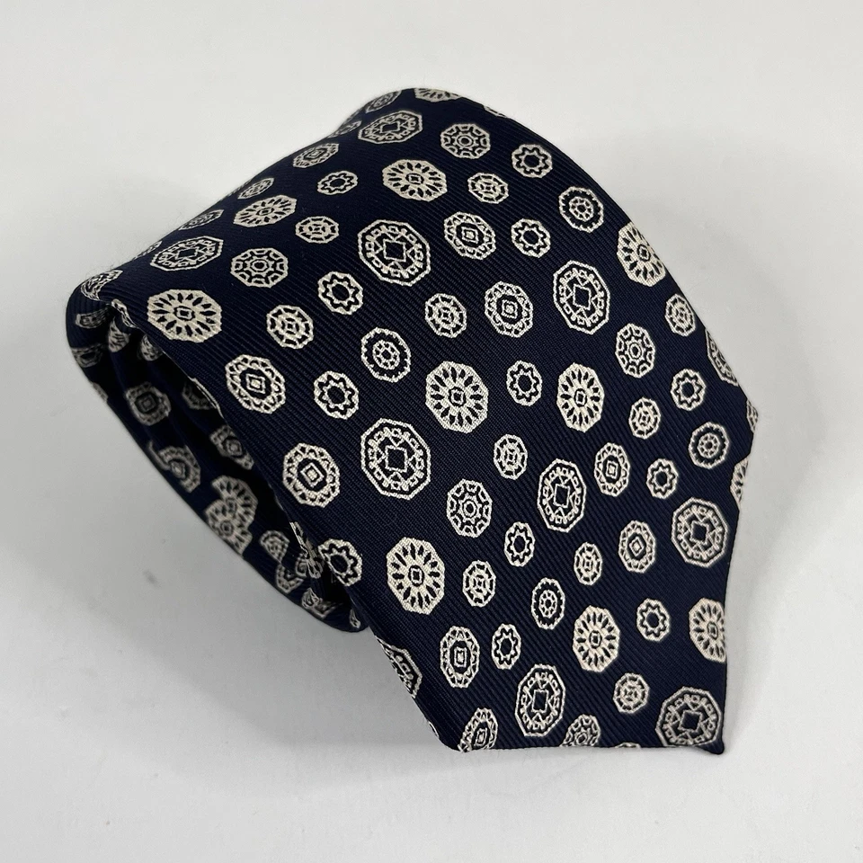 Corbata Turnbull & Asser 100% Seda Vintage Floral Azul Blanco 3 3/4 x 58 Foto 1 de 4