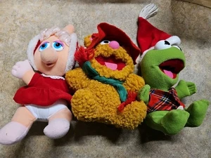 Vintage 1987 Jim Henson Baby Fozzy Baby Kermit Miss Piggy  Xmas Plush 3 Items - Picture 1 of 5