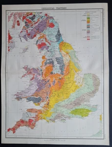 Antike Karte von 1898 - England & Wales - Geologie - Geologische Merkmale - Bartholomäus - Bild 1 von 8