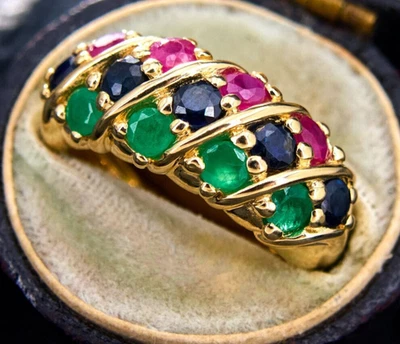 Anello da donna in argento sterling 925 con rubini e zaffiro blu, pietra... - Immagine 1 di 4