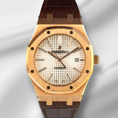 Audemars Piguet 41mm Royal Oak 18K Rose Gold Silver Men's Watch 15400OR - Image 1 of 4