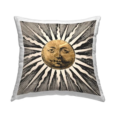 Almohada detallada Sun Face Design de Lil' Rue, 18 x 18, dorada Foto 1 de 4
