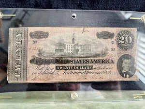 1864 $20 Confederate States of America Civil War w/ Acrylic Protective holder - Picture 1 of 2