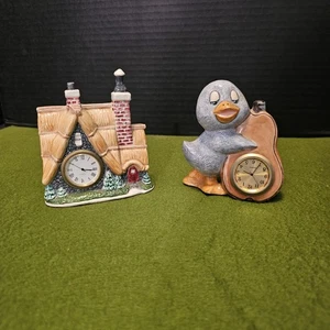 Vintage Cottage House & Duckling Pear - 4" Quartz Table CLOCKS Pre- Owned - Picture 1 of 24