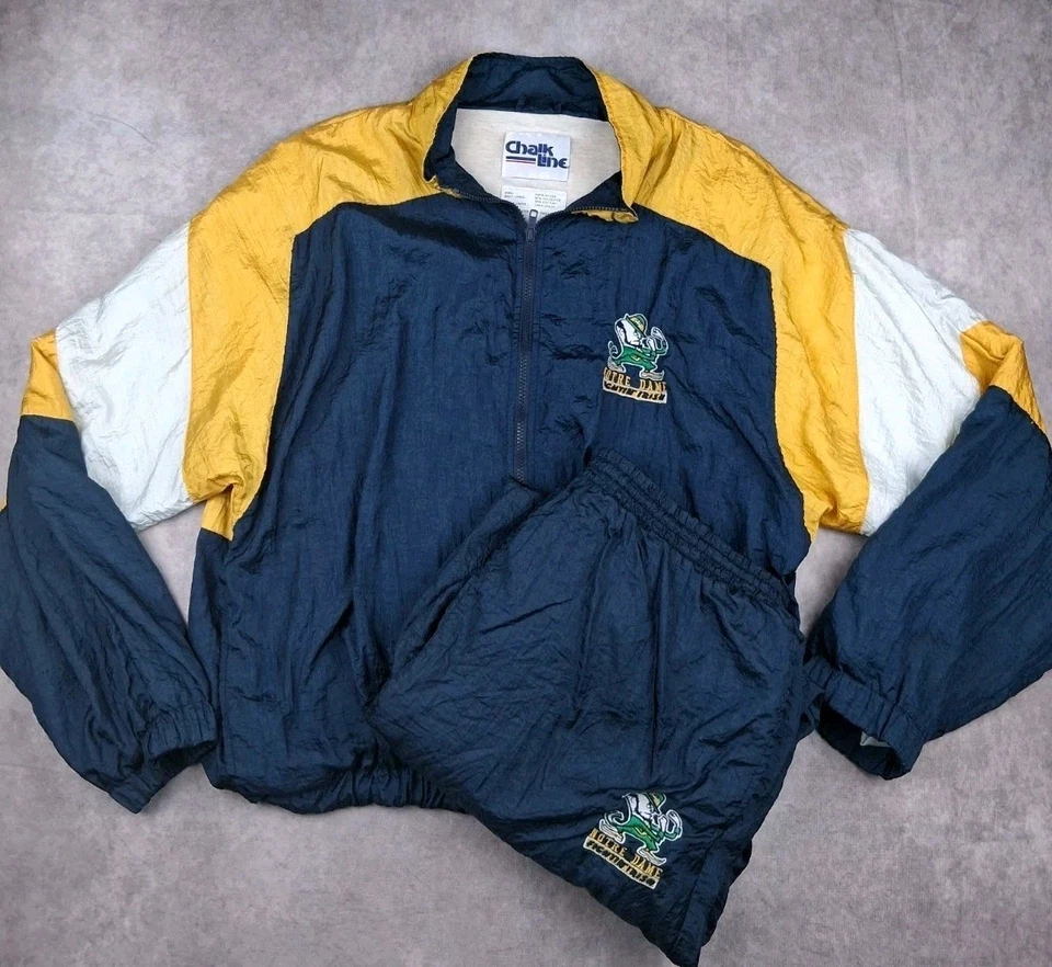 Vtg Chalk Line Notre Dame Fighting Irish Jacket Pants Track Suit Set Youth L 90s - Image 1 of 4