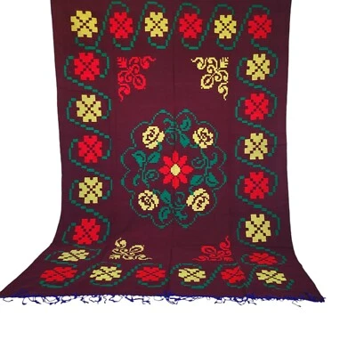 Vintage Moroccan Handmade Wool Rug Red Yellow Floral Fringe Berber Carpet 10X6 - Image 1 of 4