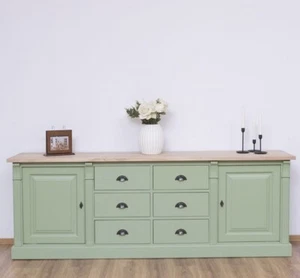 Landhaus Sideboard 6 Schubladen und 2 Türen Massivholz mit Eichenholzplatte - Bild 1 von 7