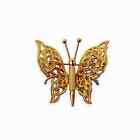 Monet Butterfly Brooch Vintage Goldtone Textured Filigree Double Wings Open Work
