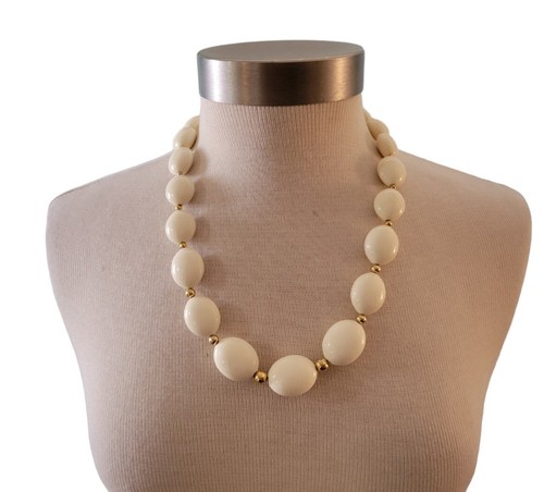 OFF WHITE Collana di perline ovale vintage bianco sporco panna 20"