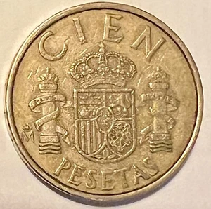 SPANIEN 100 Peseten König Juan Carlos I Wert als "CIEN" Münze datiert 1982 FNMT VG - Bild 1 von 2