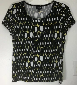 East 5th Womens Short Sleeve Top Sz Small Stretchy. Black White Yellow C1 - Picture 1 of 8