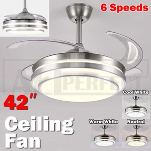 42'' Ceiling Fan with 3 Colors LED Light Retractable Blade and Remote Control O - Picture 1 of 12