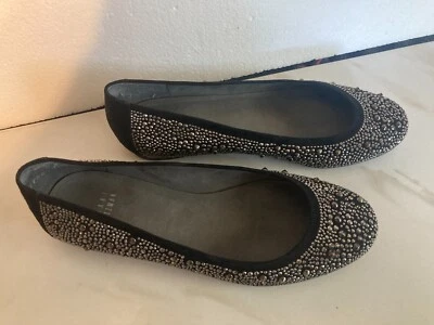 Stuart Weitzman Nubeads Flats Metallic Studded Ballet Black Suede size 7 - Image 1 of 4