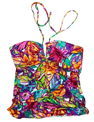 Camiseta Tankini LAUREN Ralph Lauren Acanalada Sin Tirantes Talla 12 Moldeada Floral Foto 1 de 4
