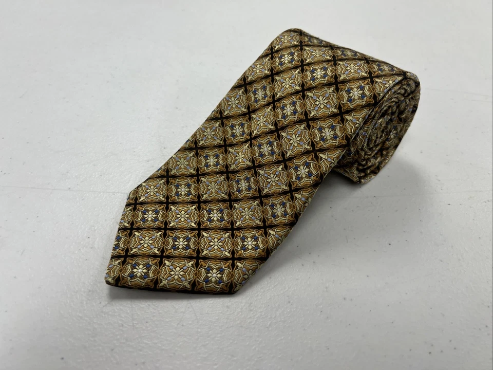 Piattelli 男式棕色米色几何丝绸领带 185 美元 — 第 1/4 张图片