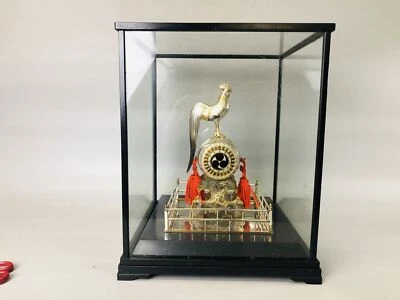 Y7221 OKIMONO Tambor Plata Pájaro Firmado Caja Vidrio Japón Interior Antiguo Foto 1 de 4